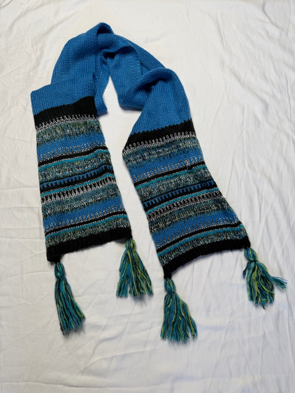 Colorful Scarf Blue Black Green Cozy Headwear Unisex